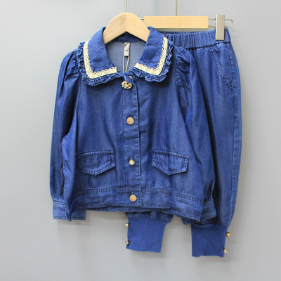 JD柏系列110-150春秋 品牌童装折扣休闲开衫外套+长裤套装11342兰