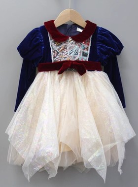 Y安系列80秋冬品牌童装/儿童毛线中厚纱纱公主连衣裙30186蓝