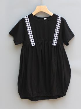 S吾系列80-120夏装 品牌童装折扣/纯棉原创短袖连衣裙02798黑