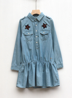 吉系列130/140春秋装 童装品牌折扣/儿童牛仔长袖衬衣衬衫12416兰