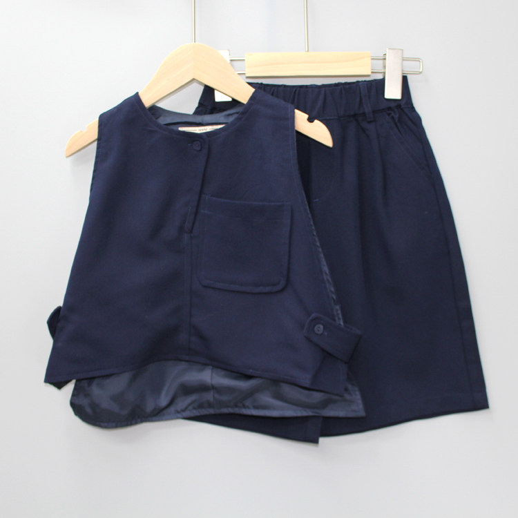 JG柏系列110-150春品牌童装折扣/女童气质马甲+短裤两件套11329蓝