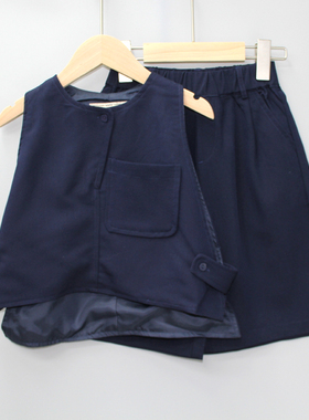 柏系列110-150春品牌童装折扣/女童气质马甲+短裤两件套11329蓝