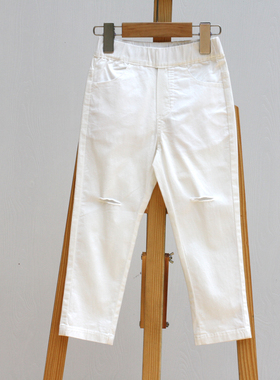 G柏系列110春装 品牌童装折扣/儿童休闲梭织长裤03825白