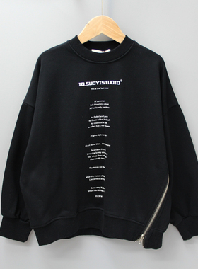 所yi家140春秋 品牌童装折扣/儿童休闲上衣圆领卫衣23690黑