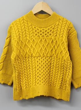 L卡系列110-130冬装 品牌童装折扣/儿童套头休闲中厚毛衣06059黄