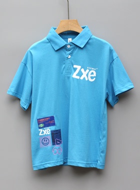 福利J喆系列150/160夏品牌童装折扣儿童纯棉短袖T恤POLO衫22562蓝