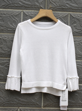 S宝系列110-150秋装 品牌童装折扣/儿童休闲薄套头毛衣91083白