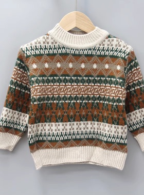 安系列80/90秋冬 童装品牌折扣/儿童中厚休闲毛衣套头20296咖