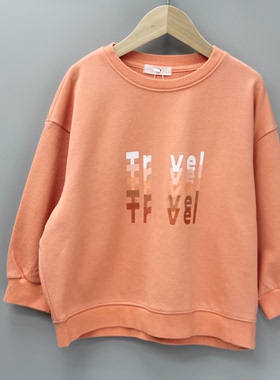 S衣系列110-150春秋品牌童装折扣/儿童套头纯棉圆领卫衣23208桔*