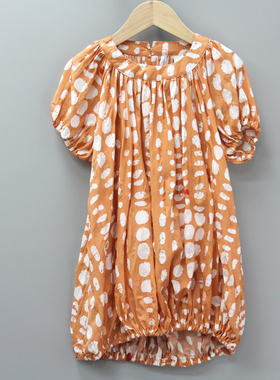 TJ芭系列100-120夏装Ⅱ品牌童装折扣/薄款纯棉短袖连衣裙81284桔