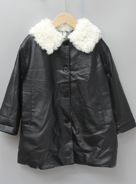 Y安系列120秋冬 童装品牌折扣/儿童休闲夹棉皮衣外套05496黑