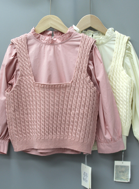 V-MI*KO家110/140春秋品牌童装折扣/女童长袖衬衣+毛衣马甲5889二