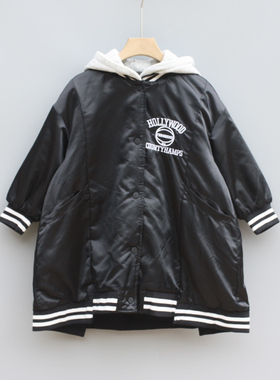 T芙系列120-140秋冬Ⅱ品牌童装折扣/儿童中长风衣厚外套83081黑