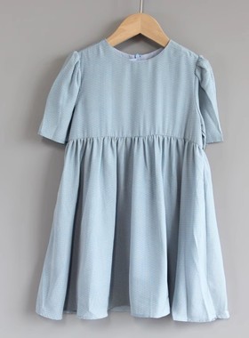 福利L李系列100夏品牌童装折扣/童简约短袖滑料连衣裙33295蓝