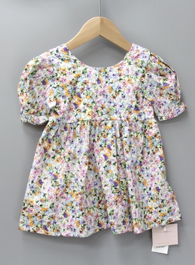 L波系列90夏装 品牌童装折扣/女童薄款纯棉短袖连衣裙80431花