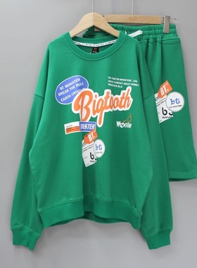 福利S咭系列160春秋品牌装折扣儿童套头卫衣+中裤套装50821蓝