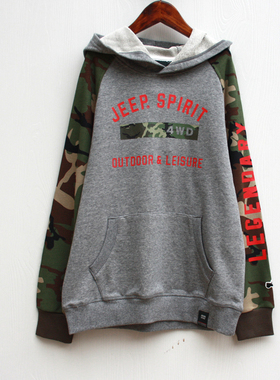 吉系列150-165秋装 品牌折扣童装/儿童纯棉长袖带帽卫衣72114浅灰