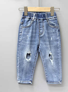 G欧系列80春秋 品牌折扣童装/儿童纯棉柔软牛仔长裤子33042兰