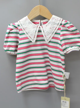 柏系列90-110夏 品牌童装折扣/儿童纯棉翻领短袖娃娃衫52357玫