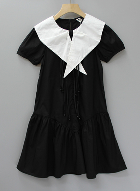 续wu家130/150夏品牌童装折扣/儿童纯棉布短袖薄款连衣裙22976黑