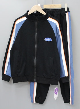 Y淘tao家120-150春秋 品牌童装折扣/开衫外套+运动长裤套装783黑