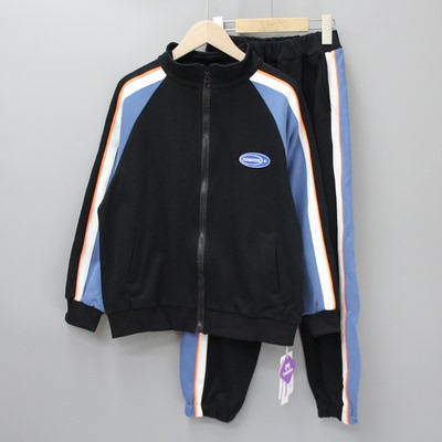 Y淘tao家120-150春秋 品牌童装折扣/开衫外套+运动长裤套装783黑