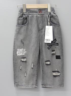 L麦系列160夏装 品牌童装折扣/童休闲牛仔中裤七分裤21429黑