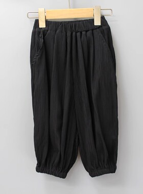 V-MI*KO家110-150春夏品牌折扣/女童天丝薄款收口八九分裤6068黑