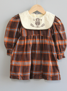 安系列80/90秋冬品牌童装/儿童加绒厚纯棉长袖连衣裙30146深咖