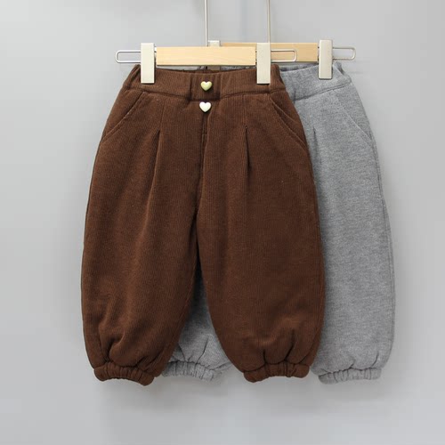 S摩ka家90-130秋冬 品牌童装折扣/儿童加厚夹绒柔软长裤39521二