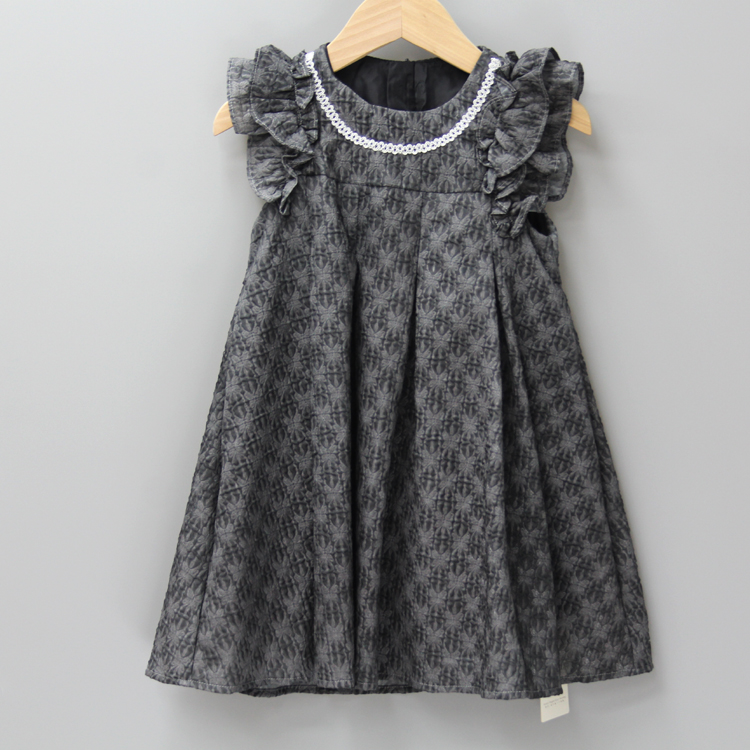 安系列90-120夏装 品牌童装折扣/女童棉涤设计短袖连衣裙14353黑