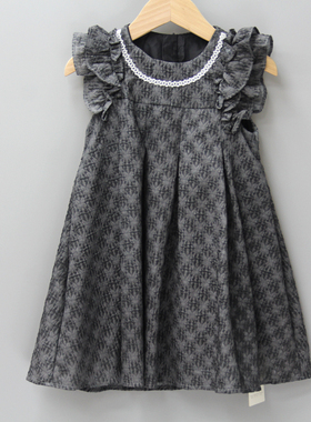 安系列90-120夏装 品牌童装折扣/女童棉涤设计短袖连衣裙14353黑
