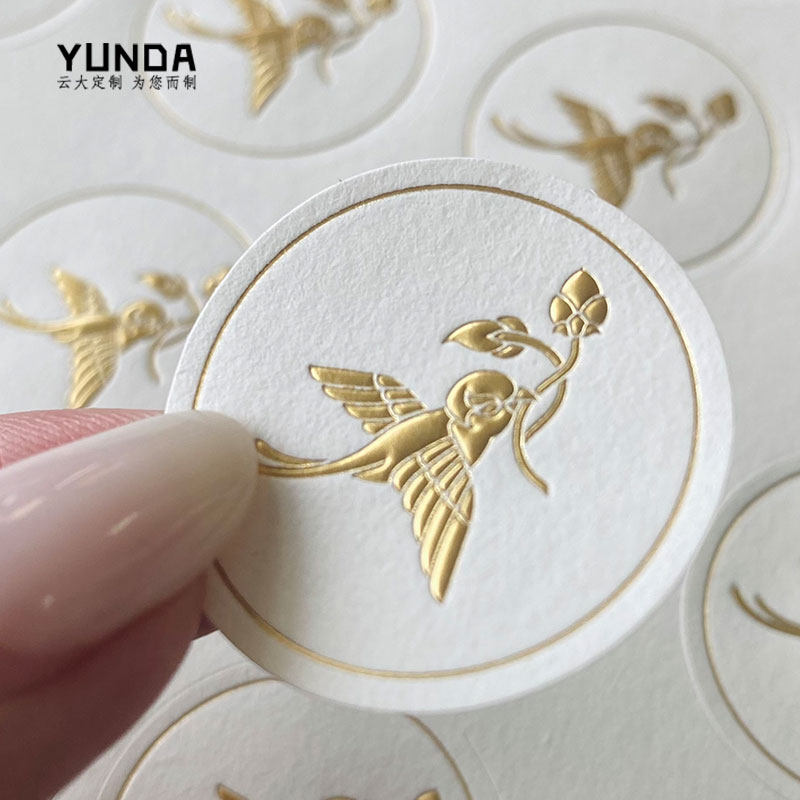 环保棉纸印刷凹凸烫金不干胶定制