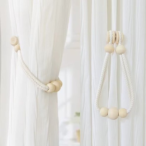 新款简约木珠窗帘绑带磁吸捆绑带轻奢纱帘收拢绳创意家居窗帘配件
