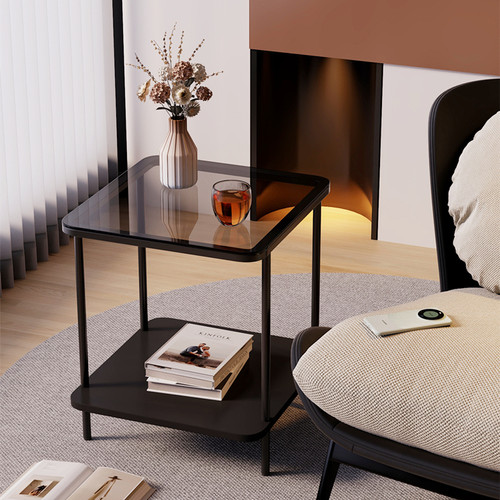 小桌子轻奢极简钢化玻璃金属框架