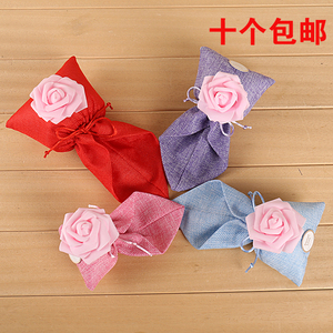 个性玫瑰花喜糖袋欧式创意结婚喜糖盒子糖果袋马蹄莲礼品包 麻布