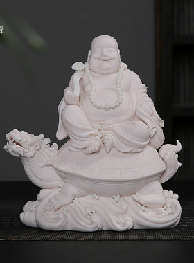 如意白瓷风水摆件龙龟弥勒佛像