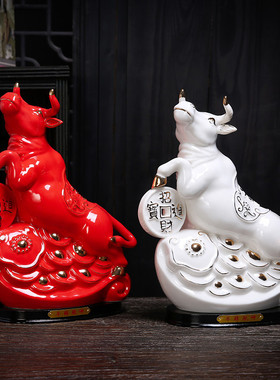 描金乾坤招财风水生肖牛德化陶瓷