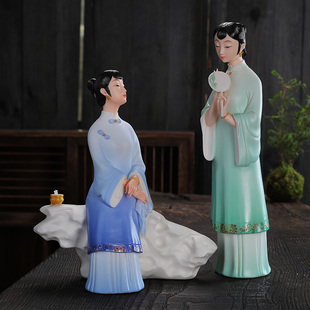 陶瓷仕女人物古典美女工艺品彩瓷仕女会所玄关瓷器摆件