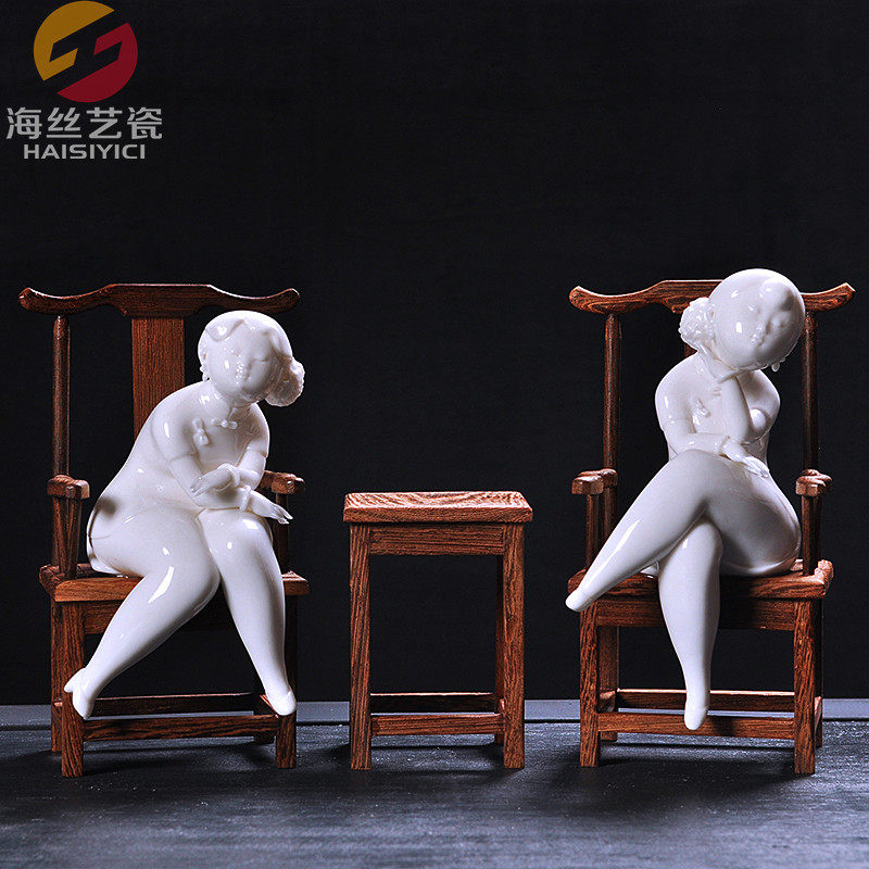 陶瓷家居德化白瓷雕塑工艺装饰品 客厅摆件德化白瓷仕女工艺品
