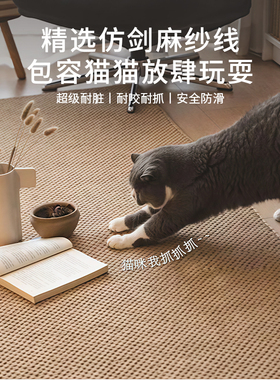 日式仿剑麻客厅地毯防猫抓满铺地垫纯色亚麻摄影棚拍照榻榻米垫