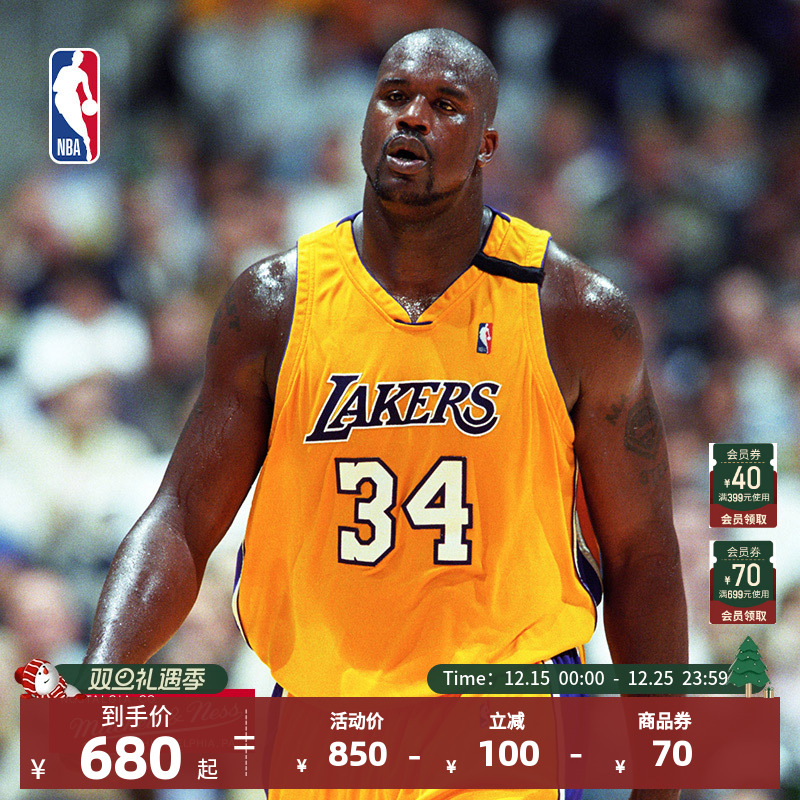 NBA官方正品MITCHELL&NESS湖人奥尼尔Swingman复古球衣篮球服