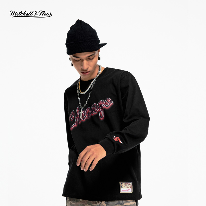 NBA官方正品MITCHELL & NESS湖人/公牛/猛龙秋冬男士圆领长袖T恤