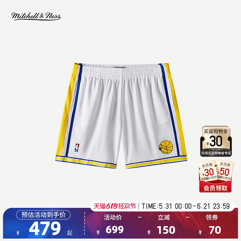NBA官方MN金州勇士男子美式复古速干跑步健身训练运动篮球短裤