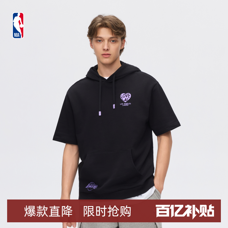 NBA官方夏季勇士湖人26夏季休闲通勤百搭连帽短袖连帽卫衣男女