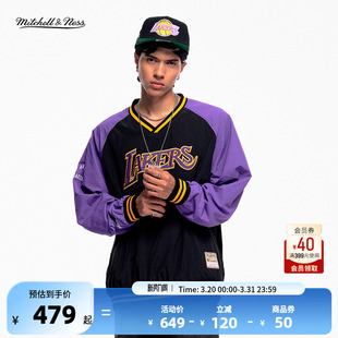 Mitchell&Ness官方NBA勇士/湖人90嘻哈复古潮流卫衣外套
