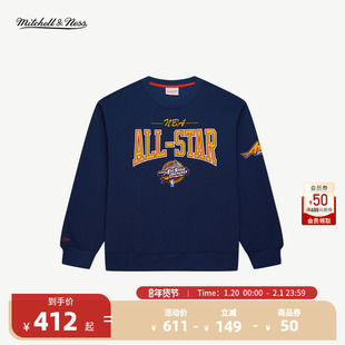 mitchell&nessNBA官方全棉全明星圆领卫衣长袖男秋冬保暖舒适