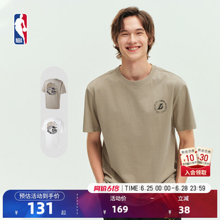 NBA官方夏季勇士湖人通勤简约ins纯棉透气运动短袖宽松百搭男女
