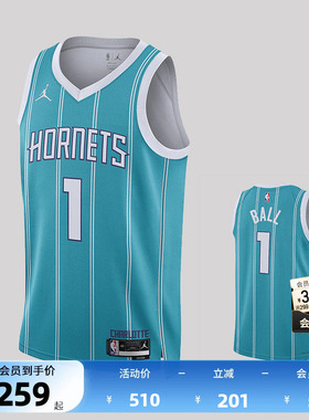 NBA官方NIKE耐克黄蜂队拉梅洛鲍尔SW球迷版球衣无袖背心篮球服男