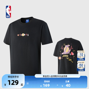春季 运动休闲重磅宽松黑色T恤 湖人队 NBA球队文化系列